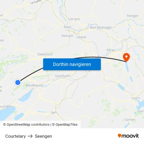 Courtelary to Seengen map