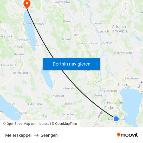 Meierskappel to Seengen map