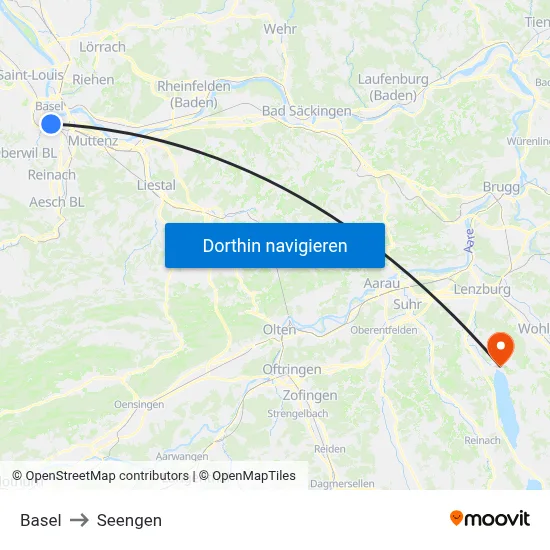 Basel to Seengen map