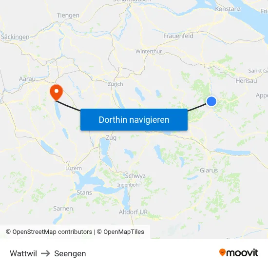 Wattwil to Seengen map
