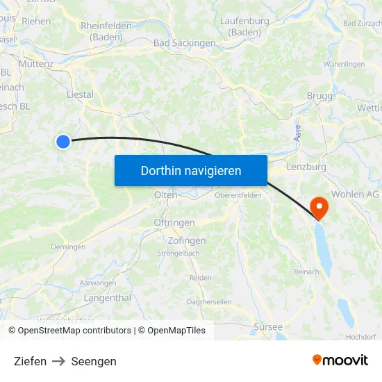 Ziefen to Seengen map