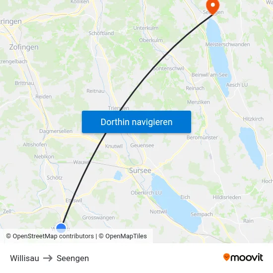 Willisau to Seengen map