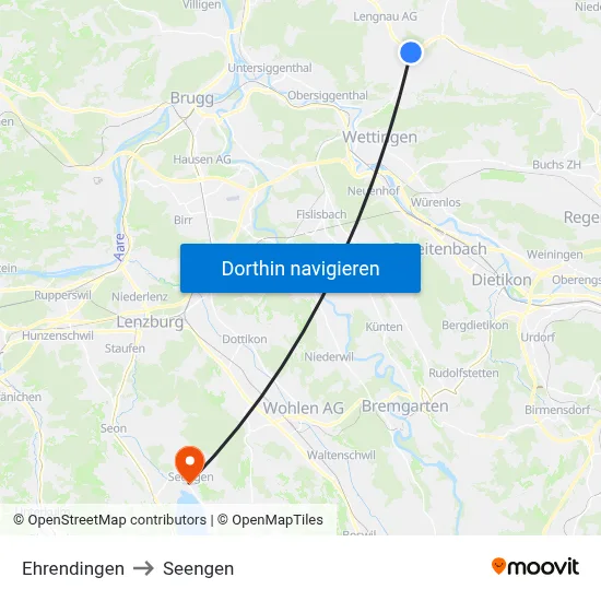Ehrendingen to Seengen map