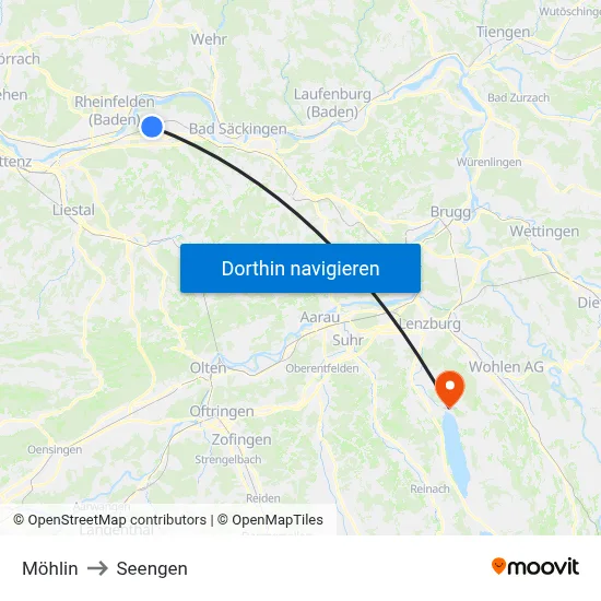 Möhlin to Seengen map