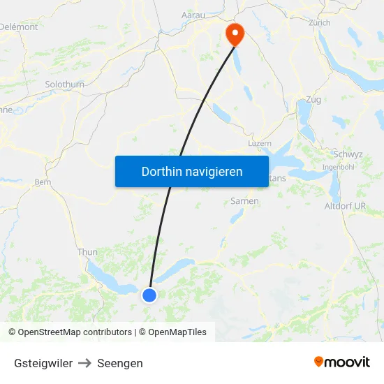 Gsteigwiler to Seengen map