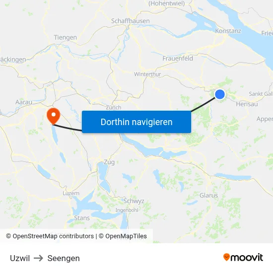 Uzwil to Seengen map