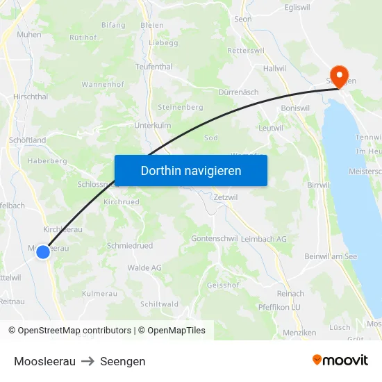 Moosleerau to Seengen map