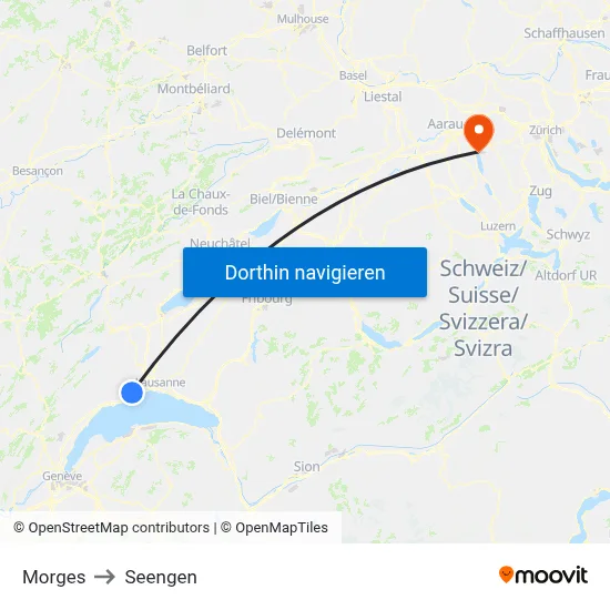 Morges to Seengen map