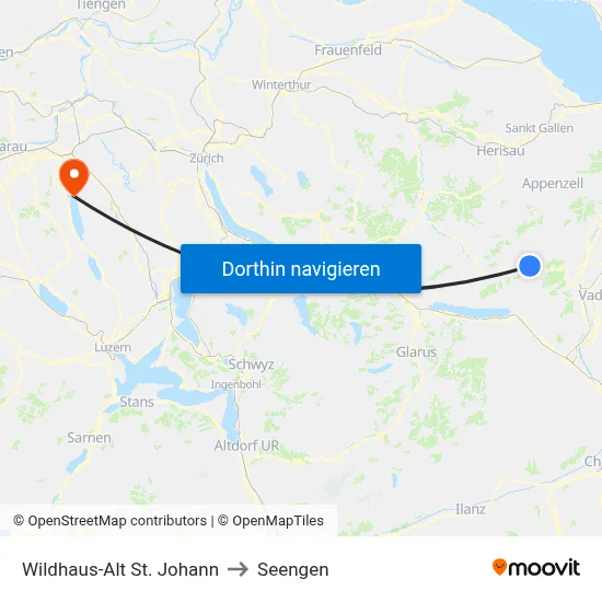 Wildhaus-Alt St. Johann to Seengen map