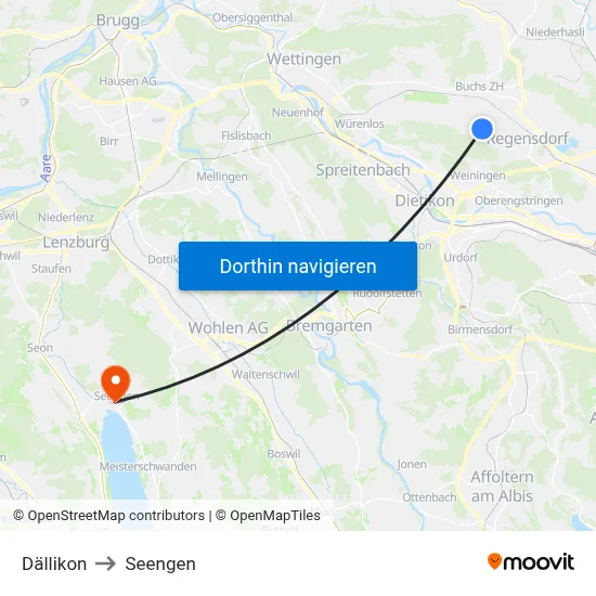 Dällikon to Seengen map