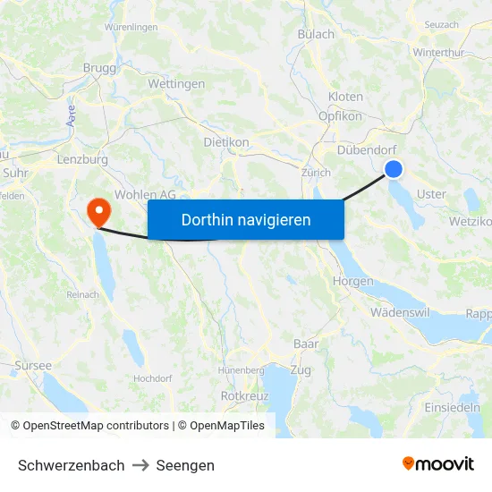 Schwerzenbach to Seengen map