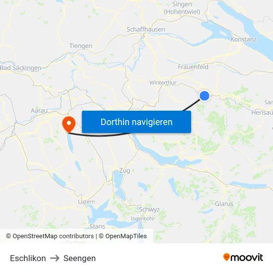 Eschlikon to Seengen map