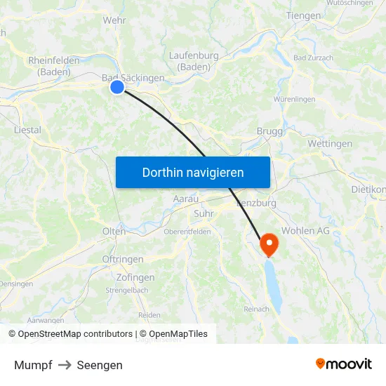 Mumpf to Seengen map