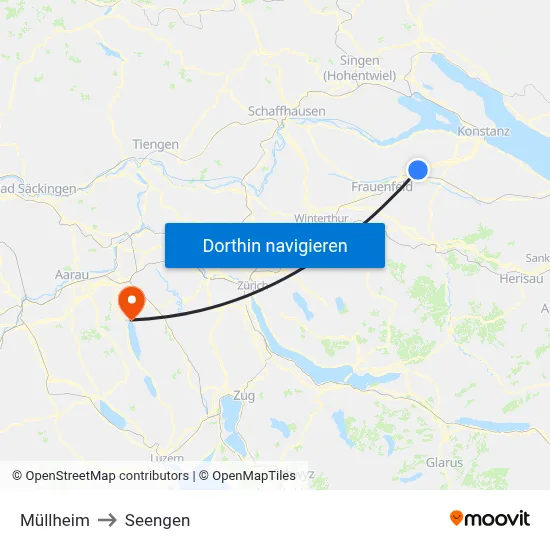 Müllheim to Seengen map