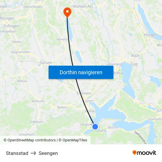 Stansstad to Seengen map