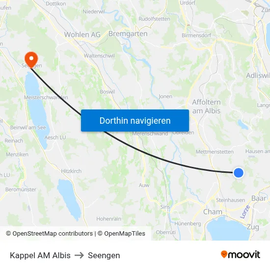 Kappel AM Albis to Seengen map