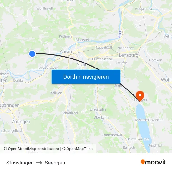 Stüsslingen to Seengen map