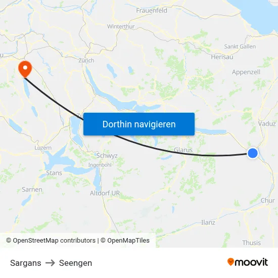 Sargans to Seengen map