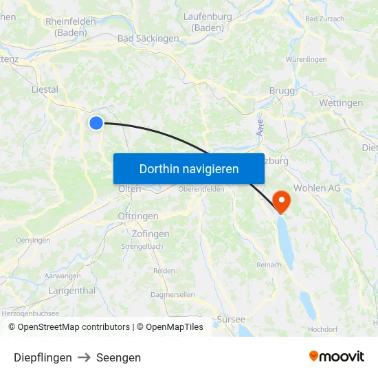 Diepflingen to Seengen map