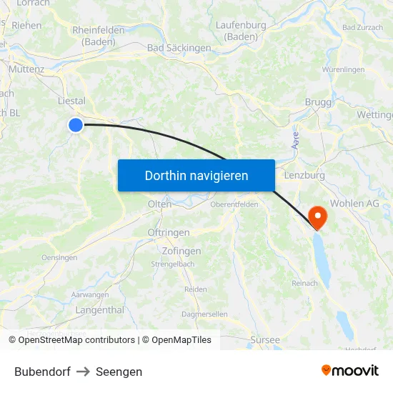 Bubendorf to Seengen map