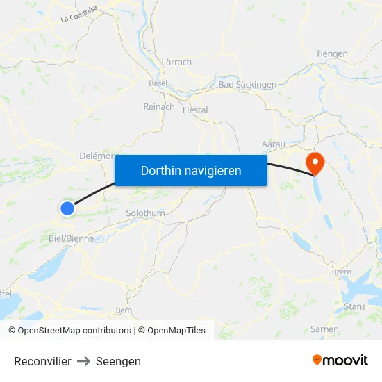 Reconvilier to Seengen map