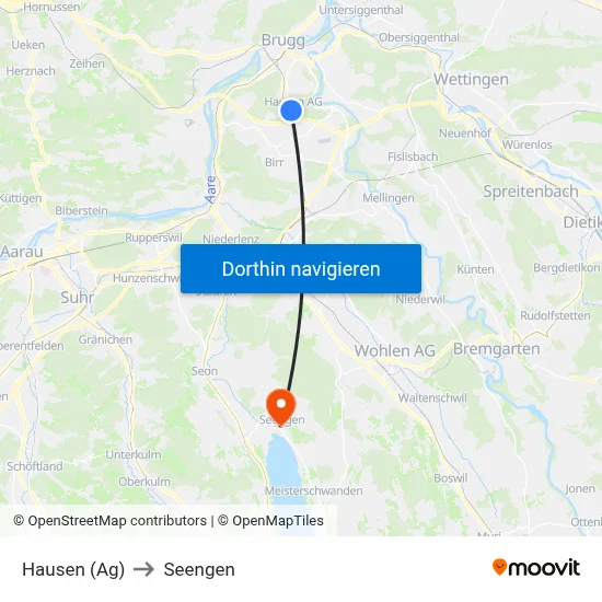 Hausen (Ag) to Seengen map