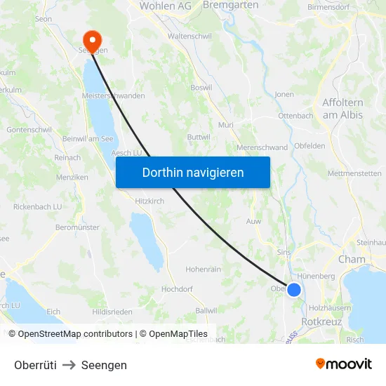 Oberrüti to Seengen map