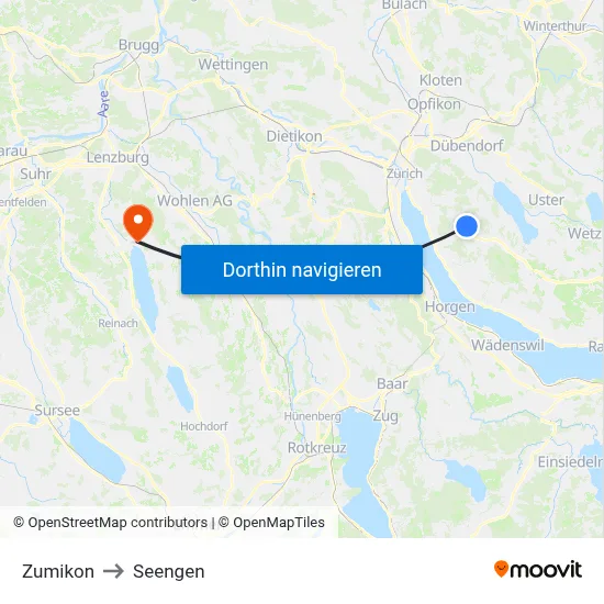 Zumikon to Seengen map