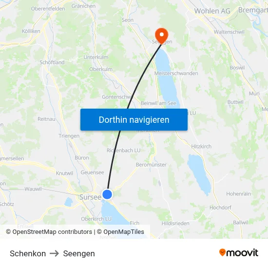 Schenkon to Seengen map