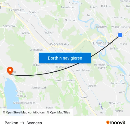 Berikon to Seengen map