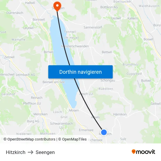 Hitzkirch to Seengen map