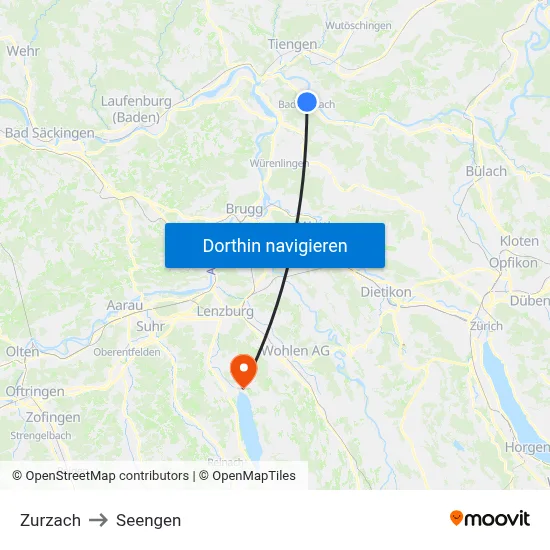 Zurzach to Seengen map