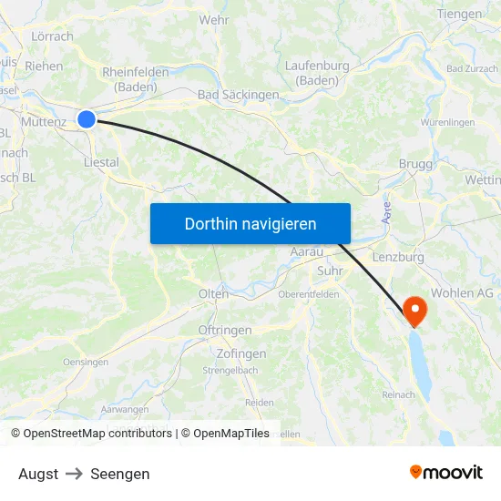 Augst to Seengen map