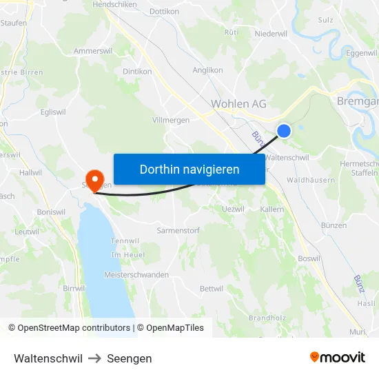 Waltenschwil to Seengen map