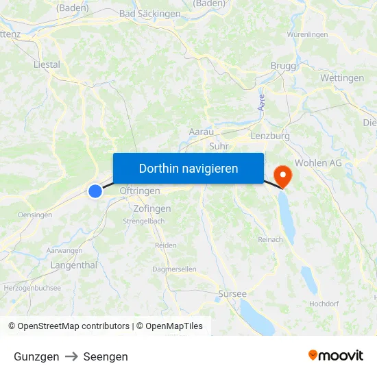 Gunzgen to Seengen map