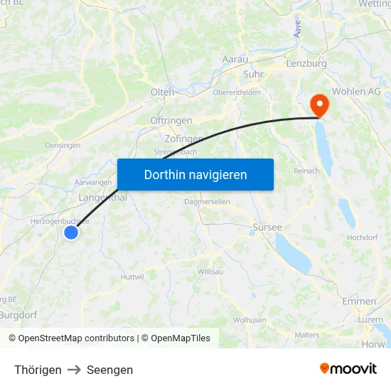 Thörigen to Seengen map