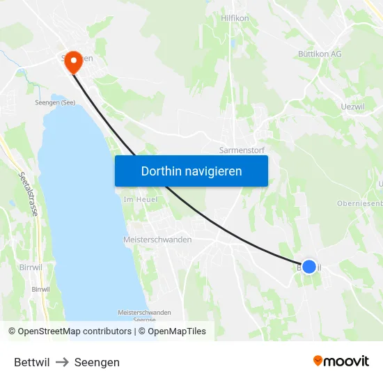 Bettwil to Seengen map
