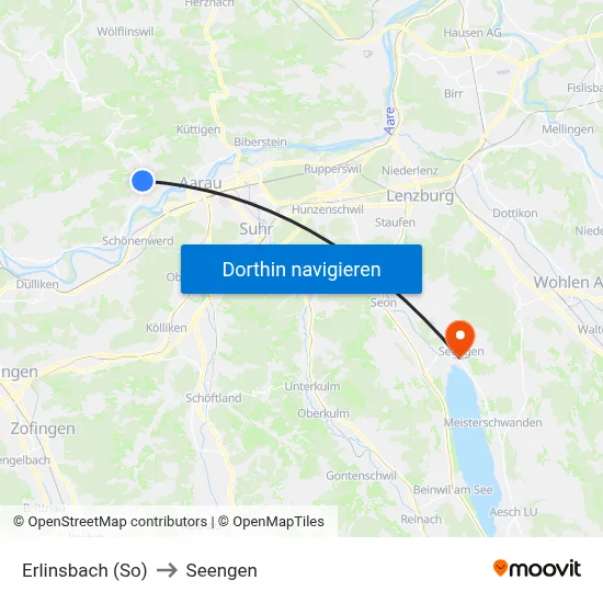 Erlinsbach (So) to Seengen map