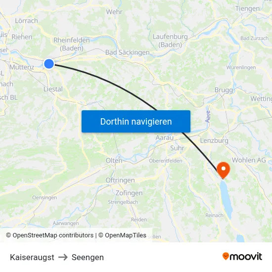 Kaiseraugst to Seengen map