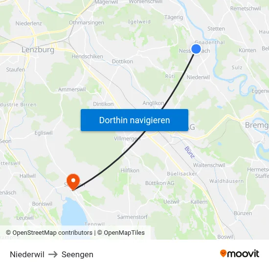 Niederwil to Seengen map