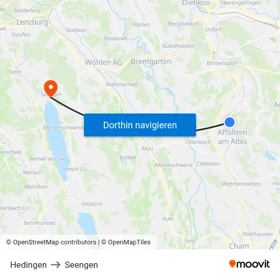 Hedingen to Seengen map