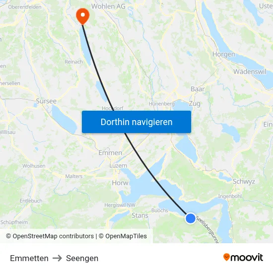 Emmetten to Seengen map