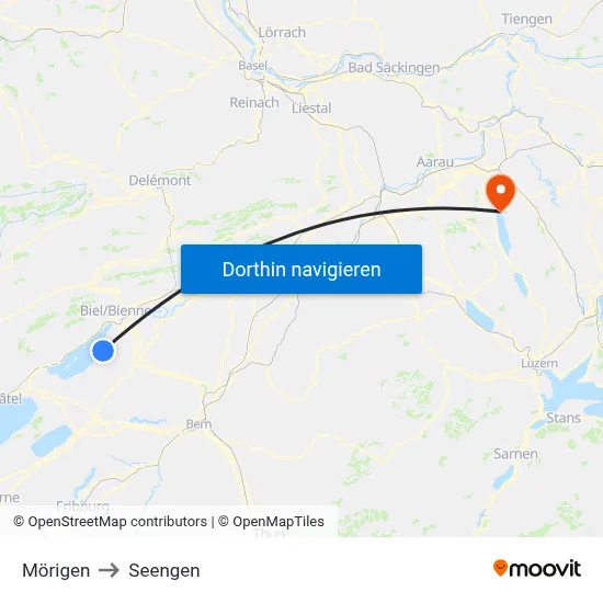 Mörigen to Seengen map