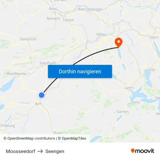 Moosseedorf to Seengen map