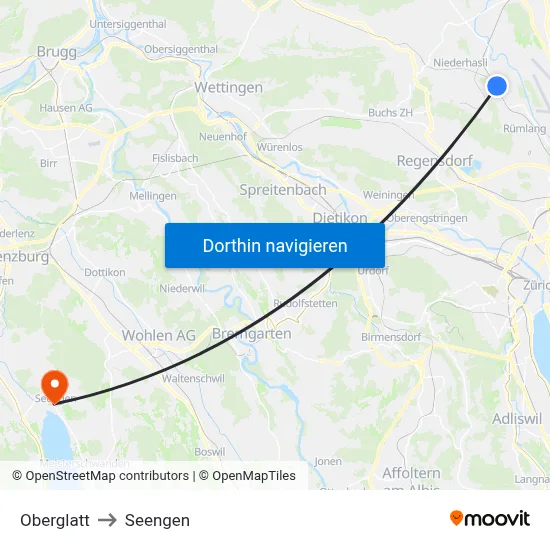 Oberglatt to Seengen map