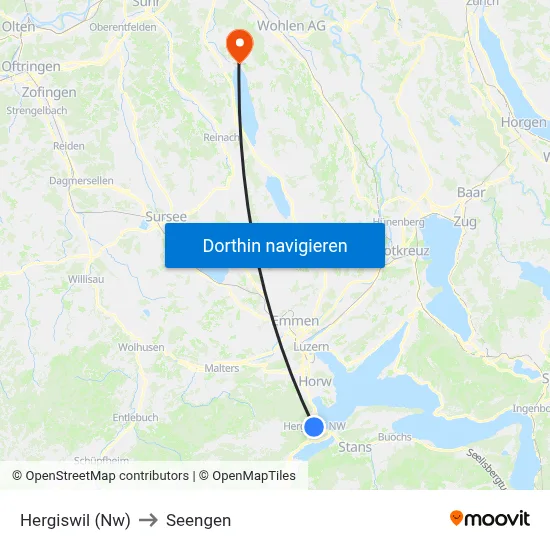 Hergiswil (Nw) to Seengen map