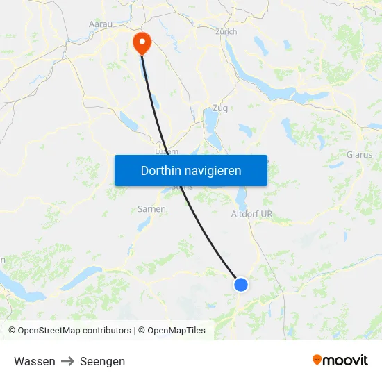 Wassen to Seengen map