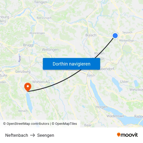 Neftenbach to Seengen map