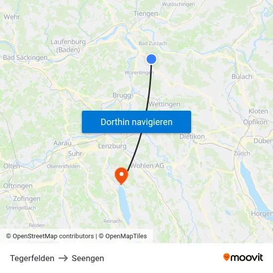 Tegerfelden to Seengen map