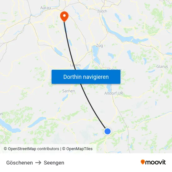 Göschenen to Seengen map